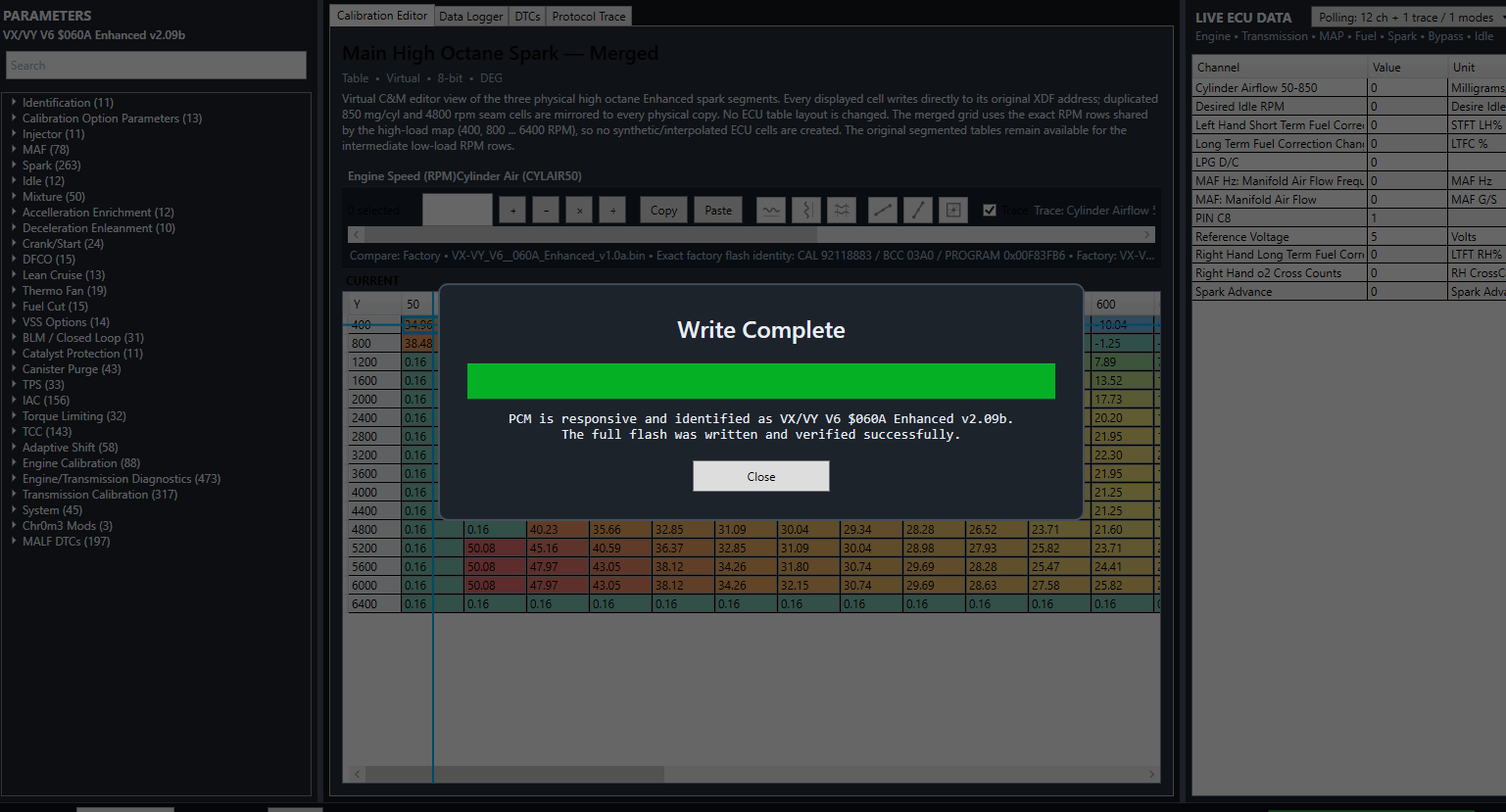TOONA write complete and verification window